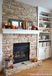 Stone Fireplace and built ins